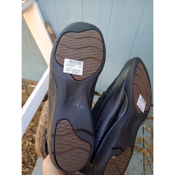 Clarks Black Leather & Faux Fur Trim Kearns Ramsey Ankle Boots Size 12M - Picture 9 of 10